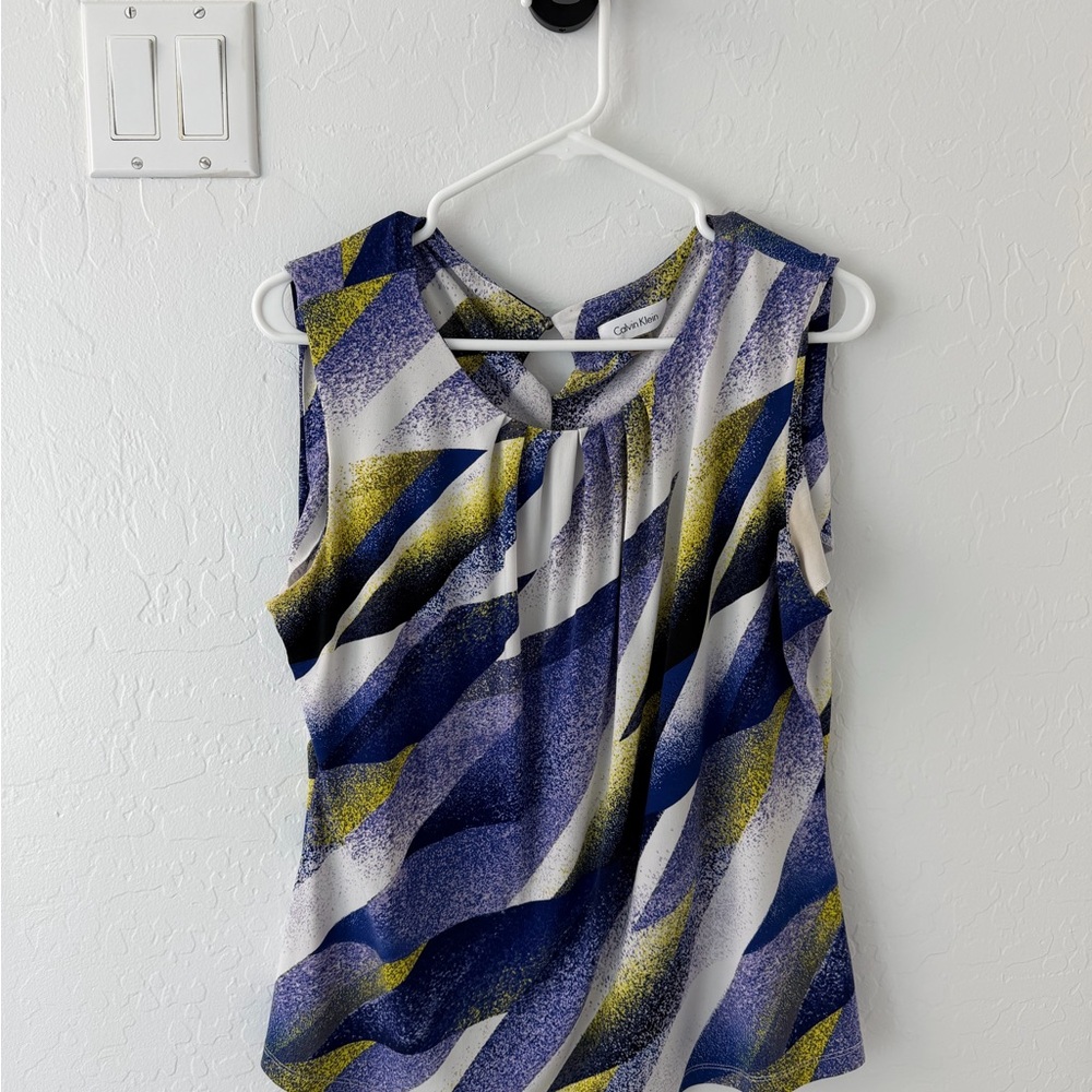 Calvin Klein Abstract Sleeveless Blouse - Purple, Yellow, White